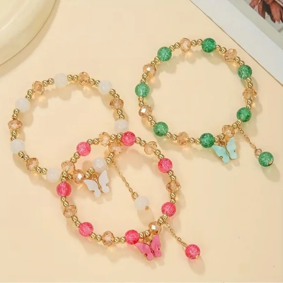 3pc Resin Butterfly Pendants with Glass Beads - Picture 3 of 4